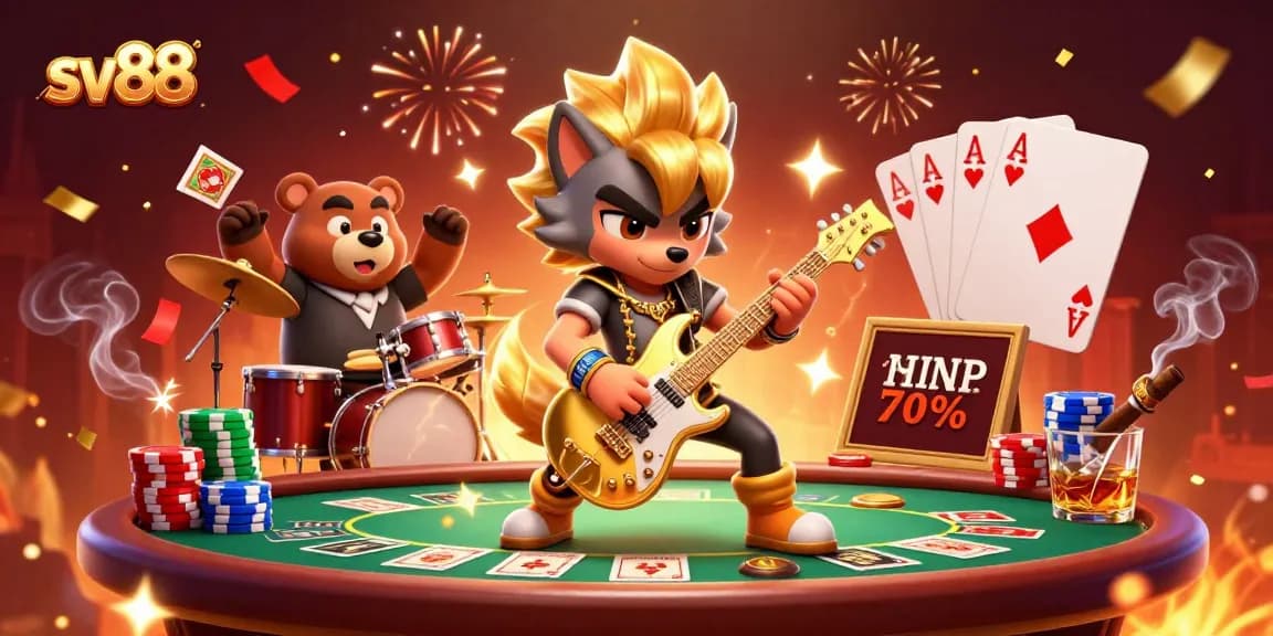Experience high-stakes excitement with sv88 as the rock star wolf and drummer bear ignite the casino stage.