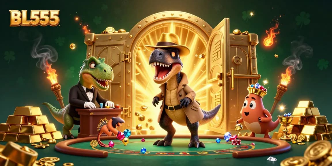 Experience thrilling gameplay at BL555 with a velociraptor card counter and treasures galore!