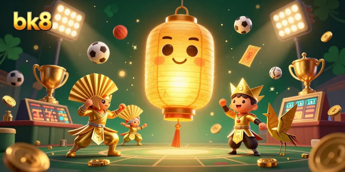Experience thrilling sports betting with bk8 as a golden lantern spirit uplifts excitement in a vibrant casino.