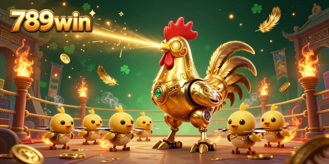 Experience thrilling gameplay at 789win with vibrant 3D casino action featuring a golden rooster and chick drones.