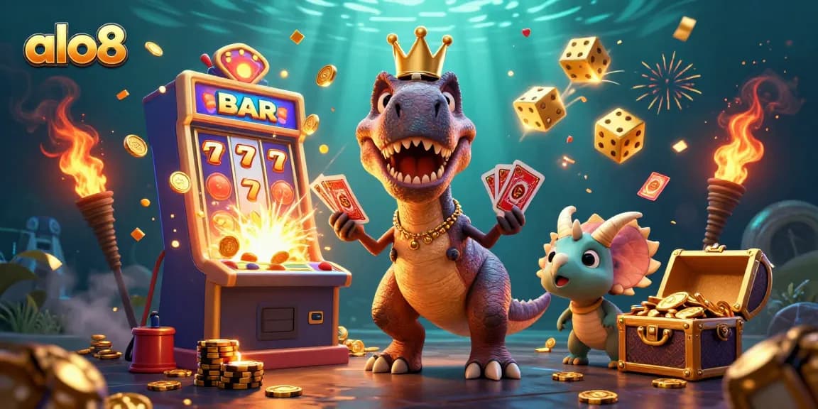 Experience thrilling gameplay with Alo8's engaging slots and vibrant characters in this dynamic casino scene.