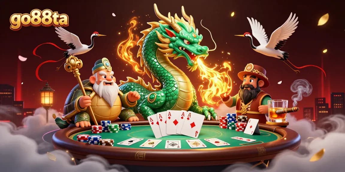 go88ta offers an exciting scene of a jade dragon amidst poker elements, perfect for gambling enthusiasts.