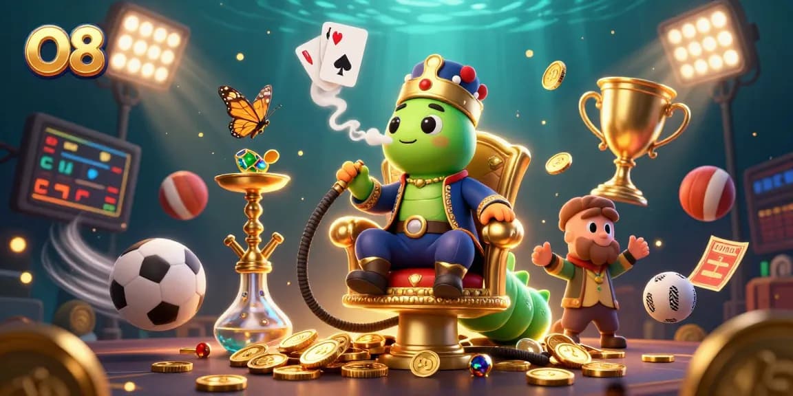 Win big at O8 with this vibrant 3D illustration of an imaginative casino scene filled with excitement.
