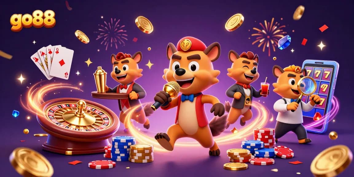 Experience the vibrant atmosphere at go88's casino club with dynamic characters and dazzling game elements.