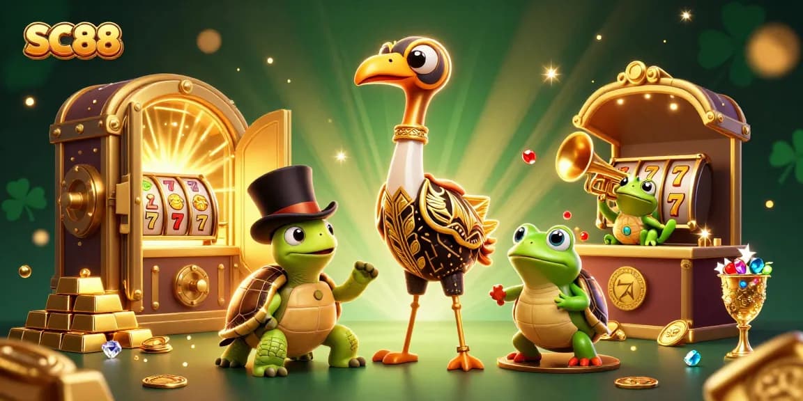 Engage with SC88's vibrant casino scene filled with gold and lively characters.