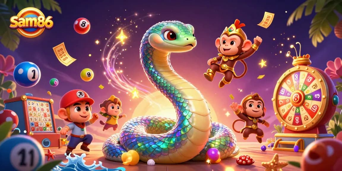 Experience thrilling gameplay at sam86 as colorful lottery balls and vibrant prizes fill the scene.