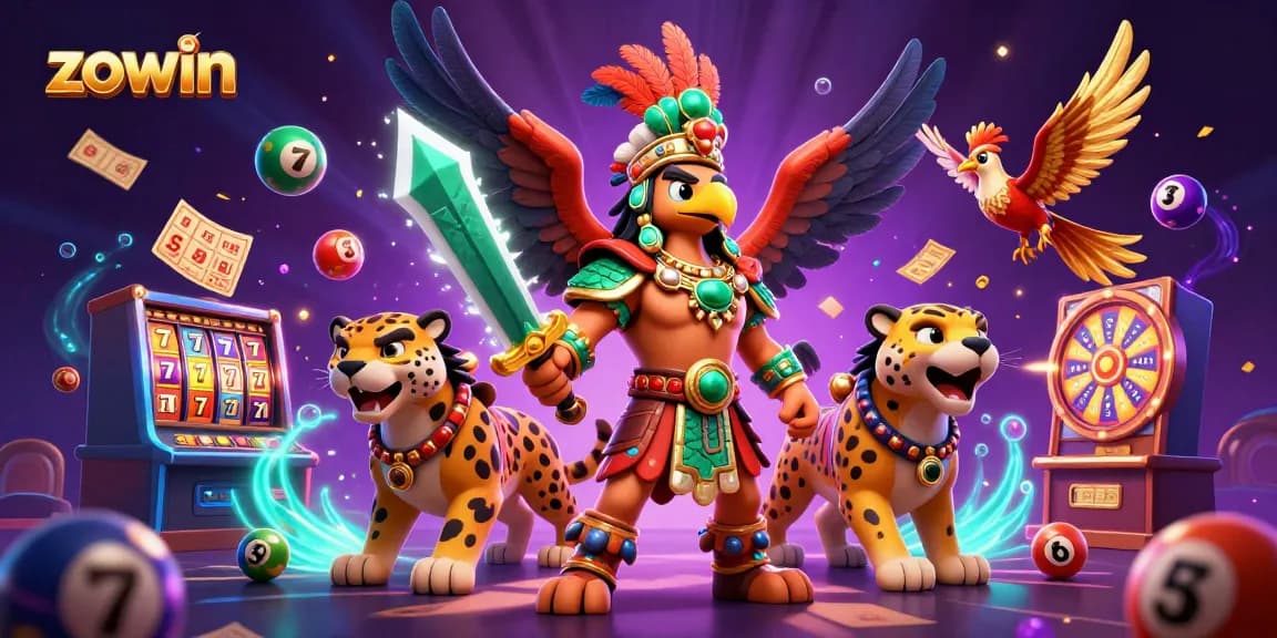 Zowin offers a thrilling casino atmosphere featuring an Aztec warrior eagle and dynamic lottery elements.