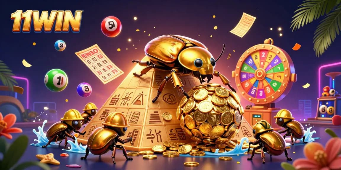 Engage with the thrilling world of 11WIN as lottery symbols and vibrant elements come to life.