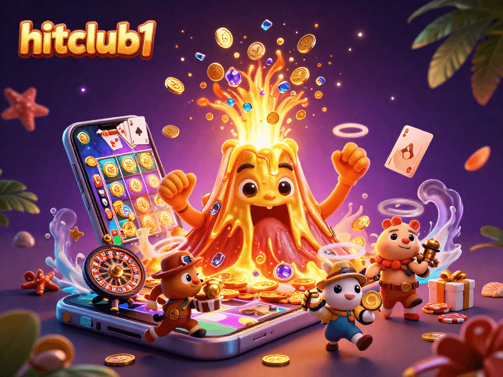 Spin to win at hitclub1 with a vibrant eruption of coins and treasures from the golden volcano!