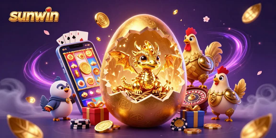 Experience thrilling wins with sunwin in this vibrant 3D casino scene featuring golden treasures and games.