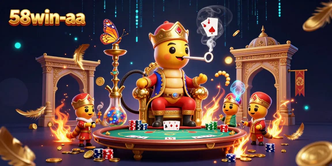 Experience exciting poker hand action with 58win-aa in this vibrant casino illustration.