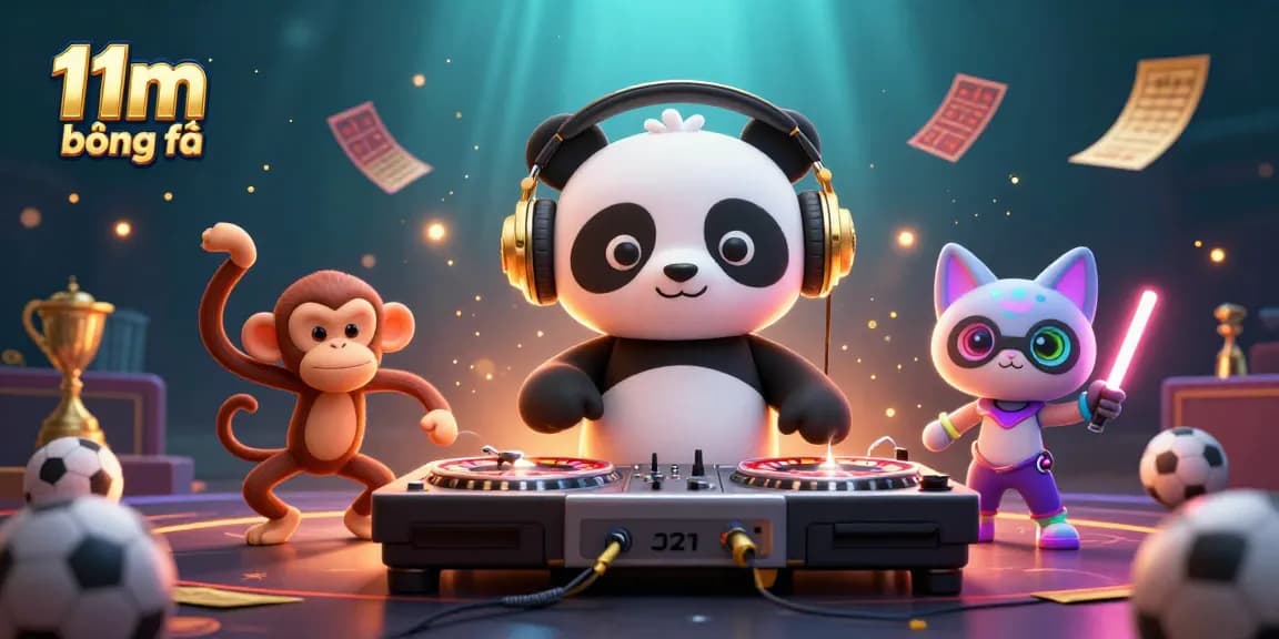 Experience thrilling 11m bóng đá soccer action with a vibrant 3D illustration of unique gaming characters.