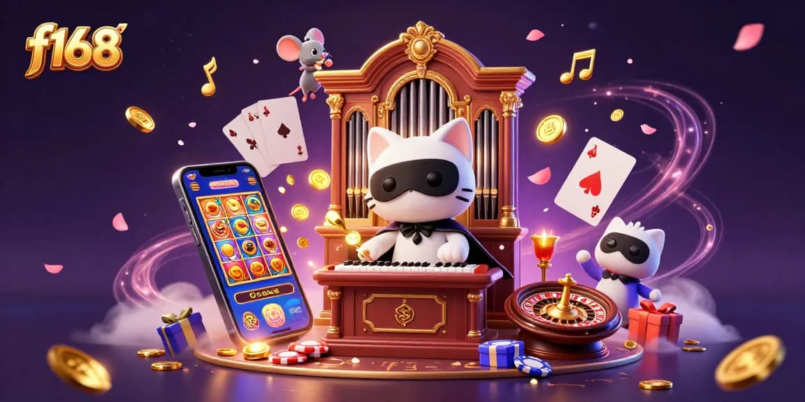 Experience the excitement of f168 with a captivating casino scene featuring vibrant characters and game elements.