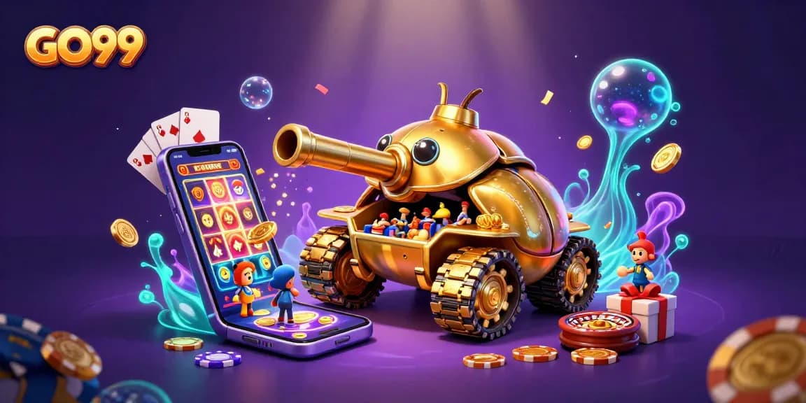 Experience thrilling gaming at GO99 with a vibrant casino scene featuring dynamic elements.