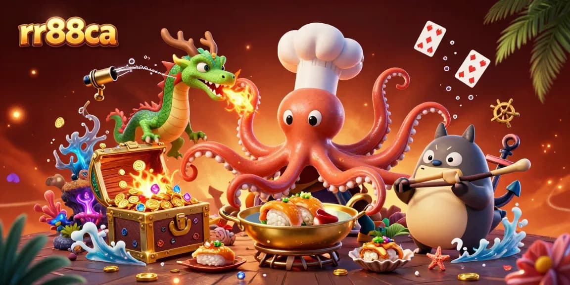 Engage in thrilling gameplay with rr88ca at this vibrant casino illustration depicting unique characters and gaming elements.