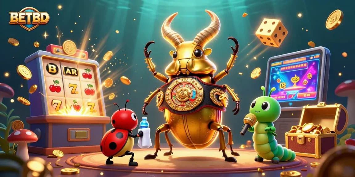Engaging BETBD illustration showcasing an exciting casino atmosphere with vibrant slot machines and dynamic characters.