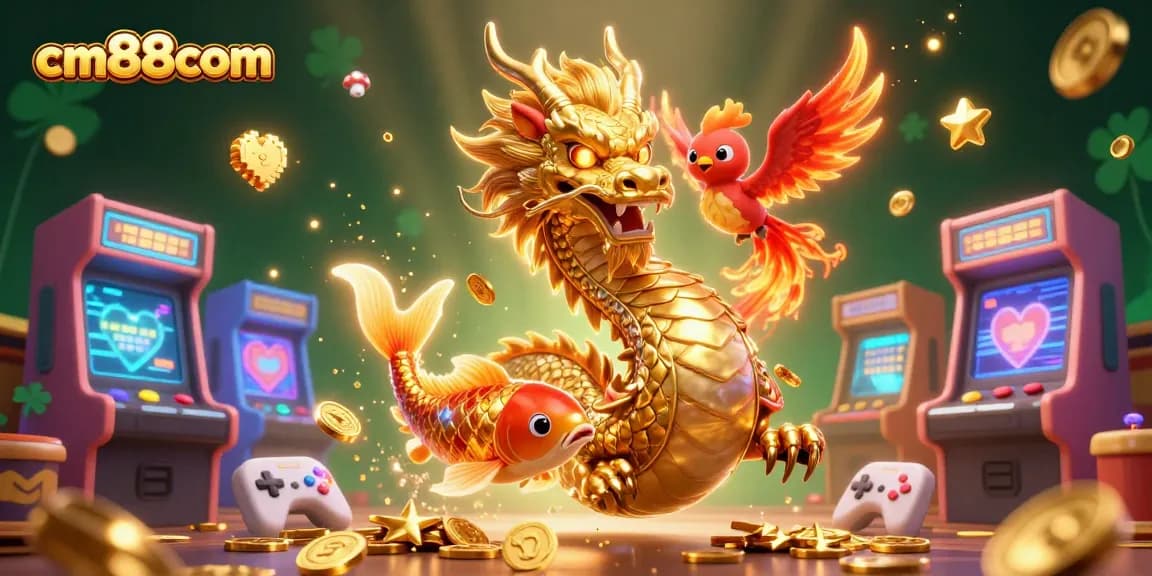 Spin to win with cm88com's vibrant gaming adventures featuring a golden dragon and phoenix!