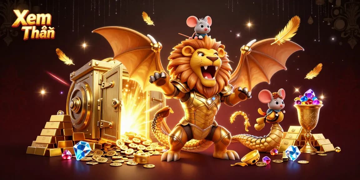 Engage in exciting gameplay with Xem Thêm, featuring a golden armored chimera and treasures.