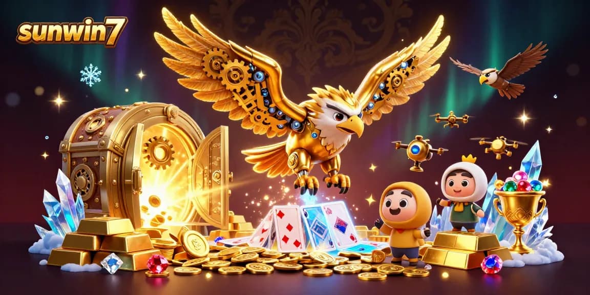 Experience thrilling gameplay with sunwin7's golden eagle soaring through a cascade of cards.