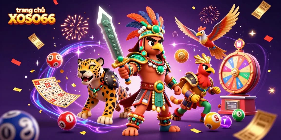 Experience excitement with trang chủ XOSO66 as vibrant lottery balls and warriors create a dynamic 3D casino scene.
