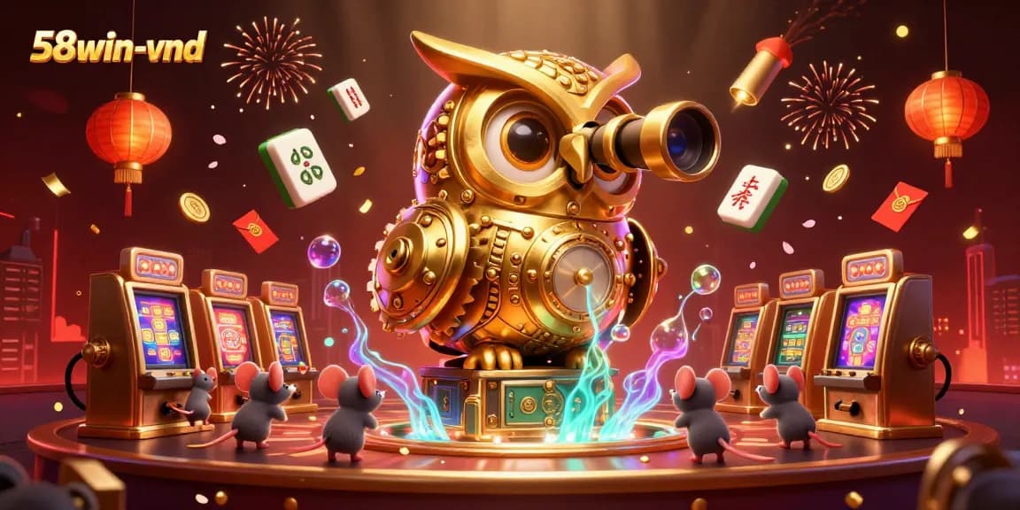 Engage in thrilling casino action with 58win-vnd, featuring a cartoon owl and vibrant gaming elements.