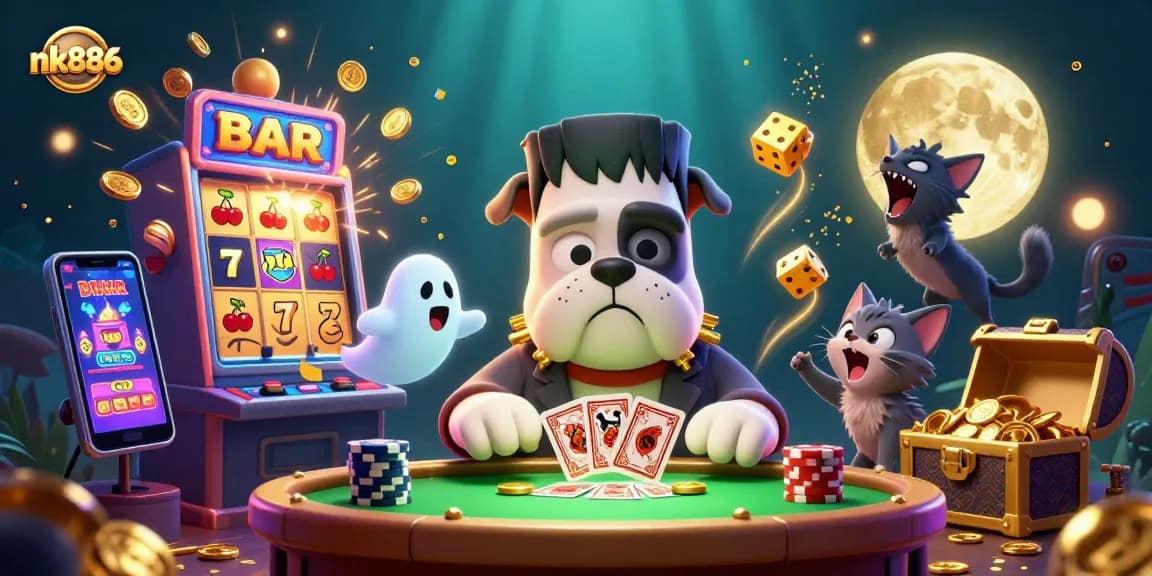 Win big at nk886 with an exciting 3D casino scene featuring lively characters and vibrant games!