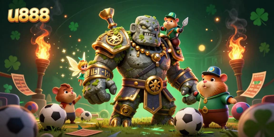 Engage in thrilling sports betting with u888 as characters come alive in a vibrant 3D casino scene.