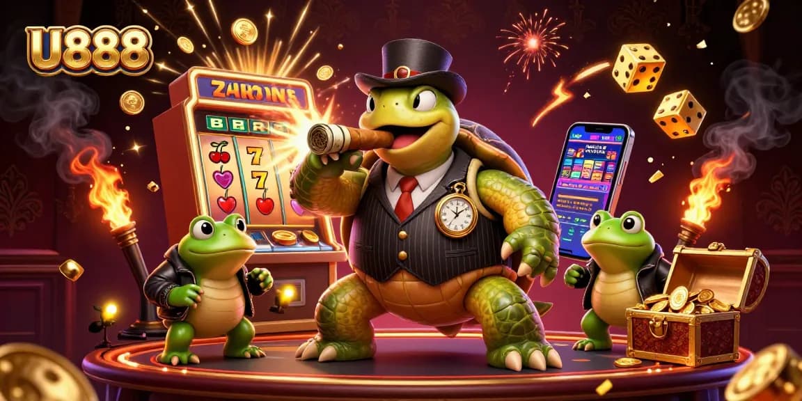 U888 slot machine adventure with a snapping turtle and bullfrog enforcers lighting up the casino.