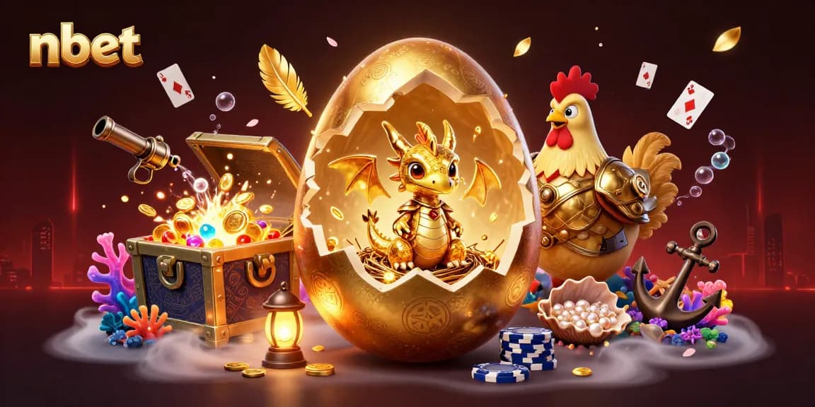 Experience nbet's thrilling atmosphere with a golden dragon guarding poker chips amid dynamic casino elements.