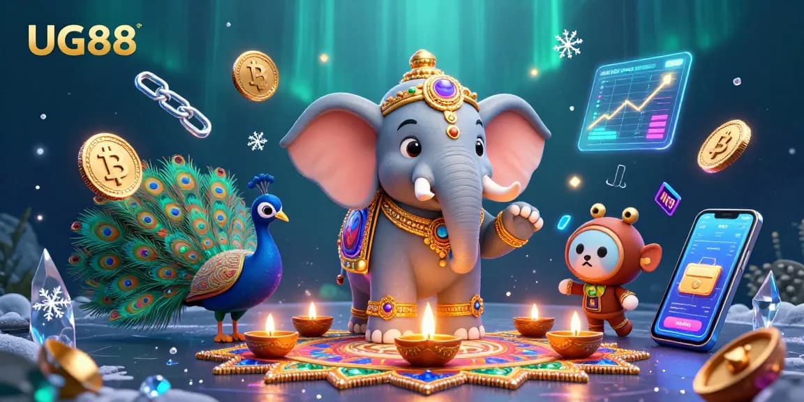 Engage with exciting UG88 gameplay in this captivating 3D digital art featuring diverse gambling elements.