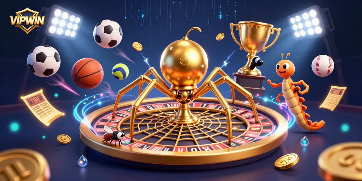 Experience the thrill of VIPWIN as a fly nervously places bets at a roulette wheel spun by a centipede croupier.