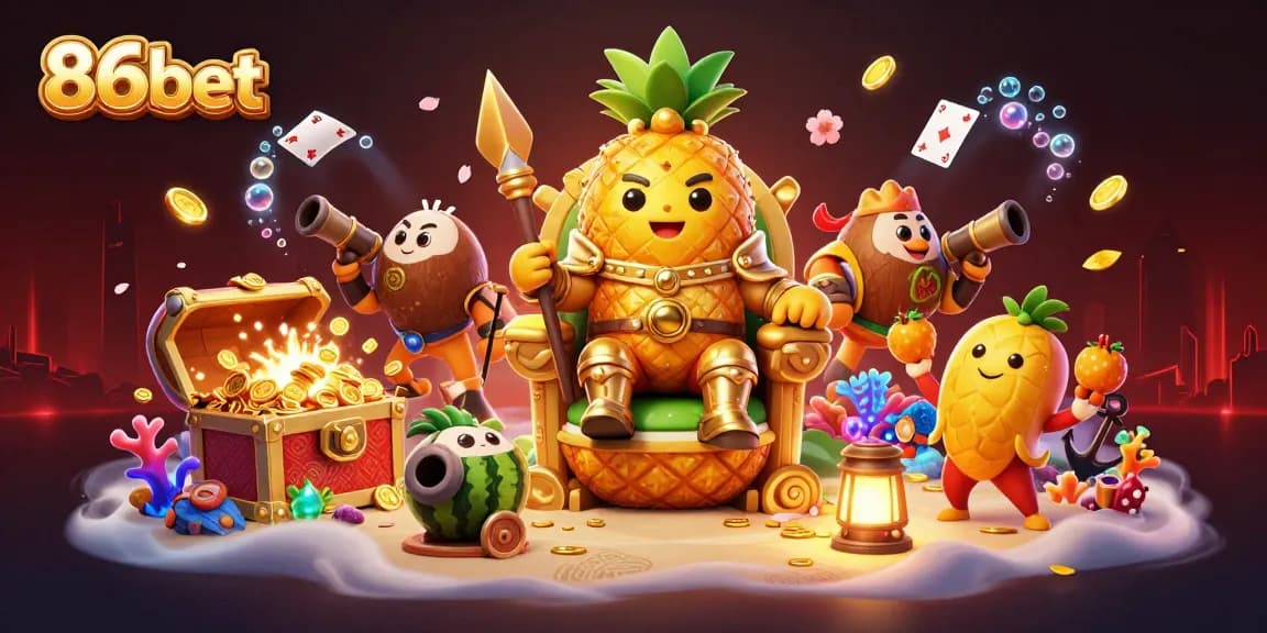 Experience thrilling gaming adventures at 86bet with playful cartoon characters, vibrant gameplay, and rich casino elements.
