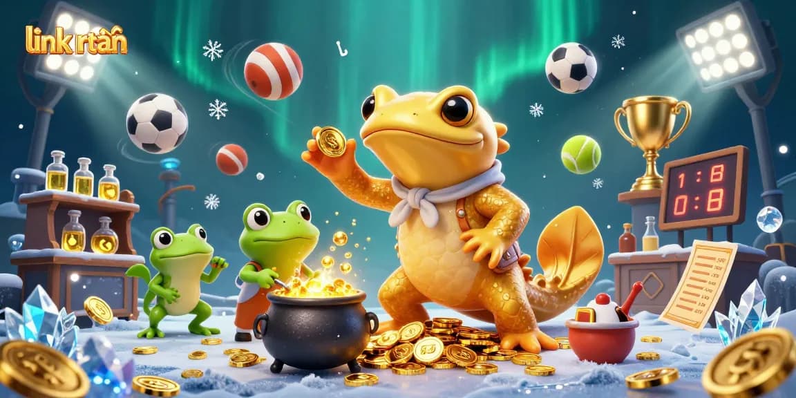 Engage with link trần in this vibrant casino scene featuring an alchemist and sports elements.