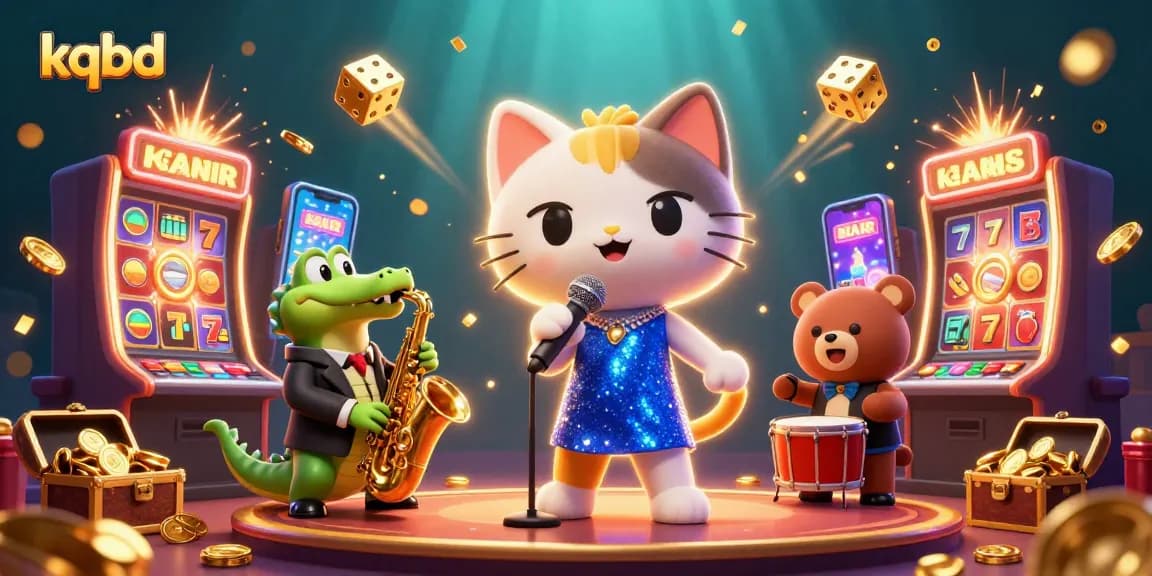 Experience the thrill of kqbd gaming with a vibrant 3D casino scene featuring lively characters and a jackpot.