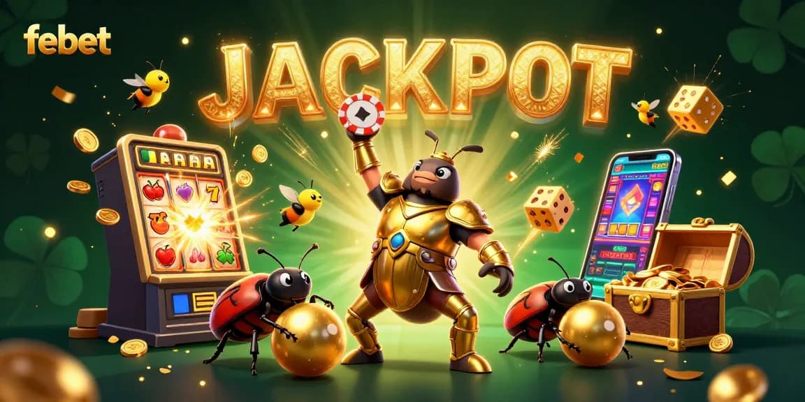 Experience thrilling wins with febet, featuring colorful casino elements and dynamic characters in an engaging scene.
