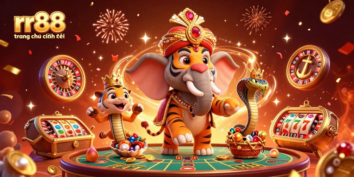 Play exciting games with rr88 trang chủ chính thức featuring vibrant, cartoon characters and casino elements.
