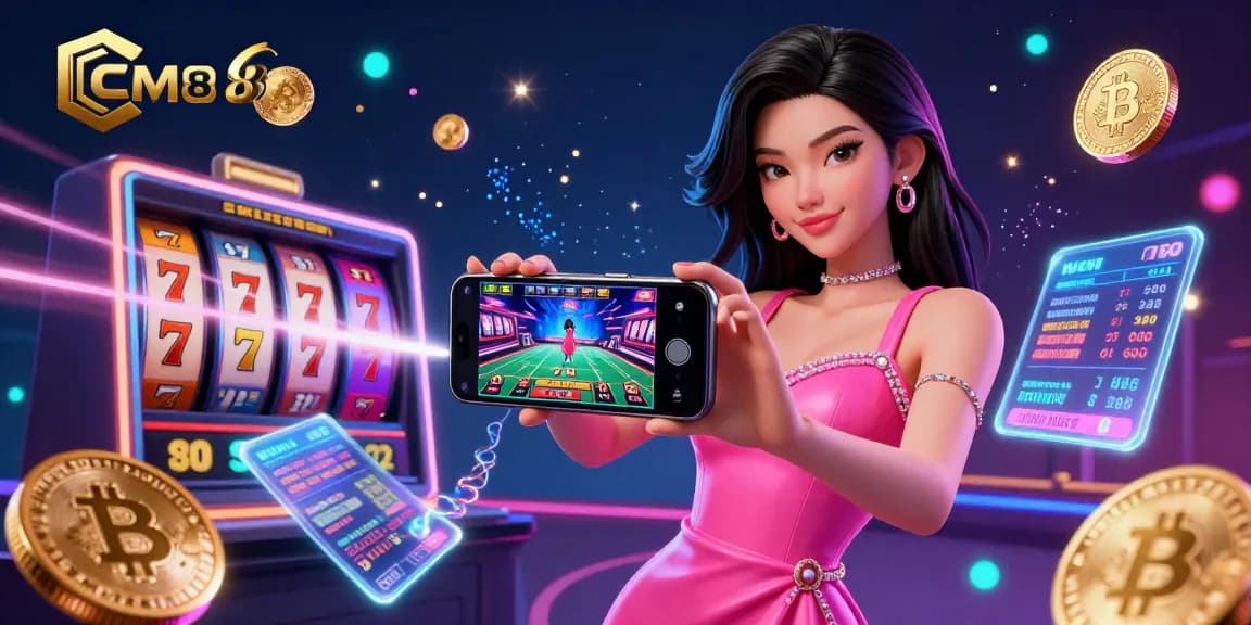 Experience CM88's vibrant casino action with a stunning Asian woman engaging in live dealer games.