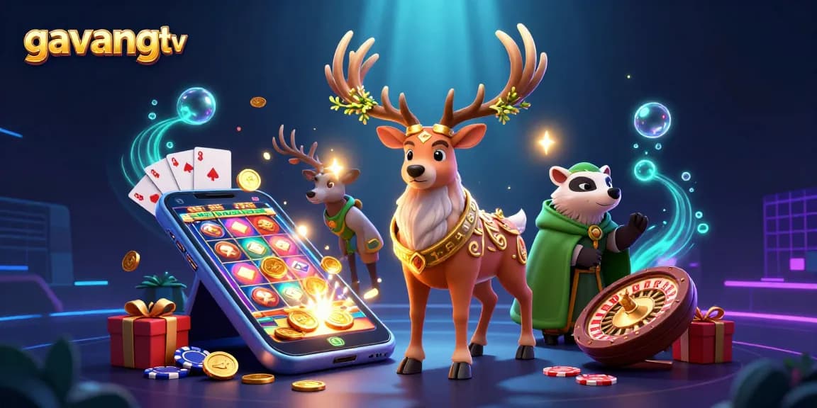 Watch gavangtv in action with vibrant gaming elements and 3D characters set in a lively scene.