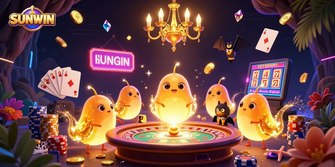 SUNWIN casino scene where glowworms illuminate a vibrant gaming cave with cascading coins and jackpot rewards.