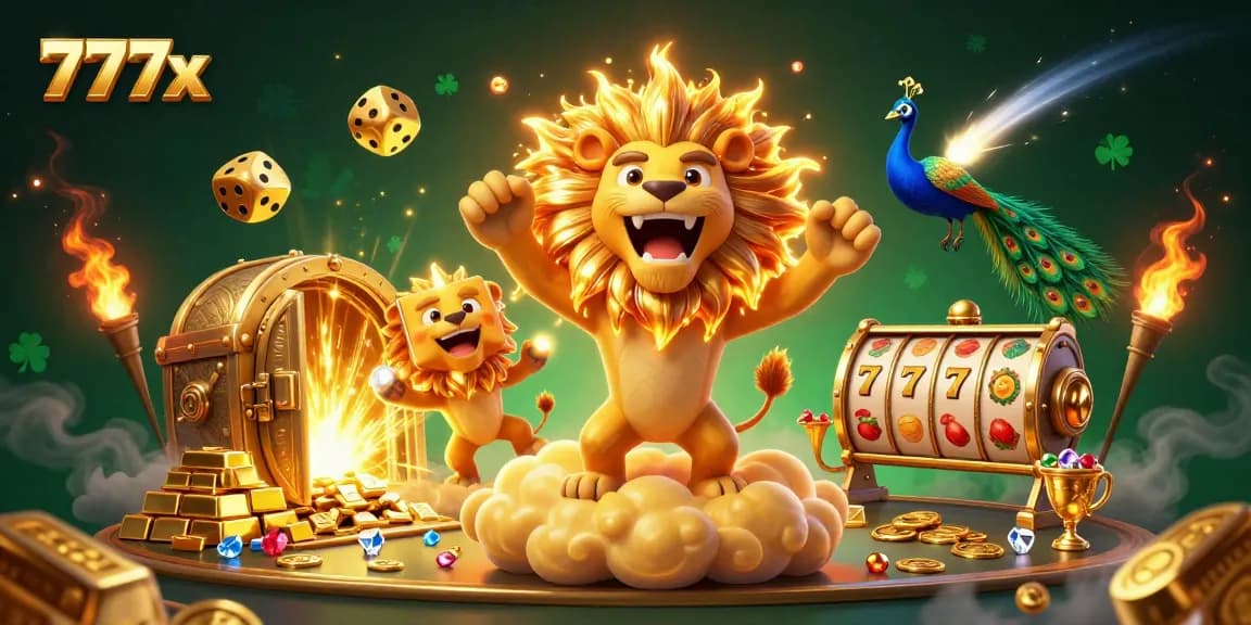 Spin for glory with 777x in a dazzling 3D casino winner's paradise
