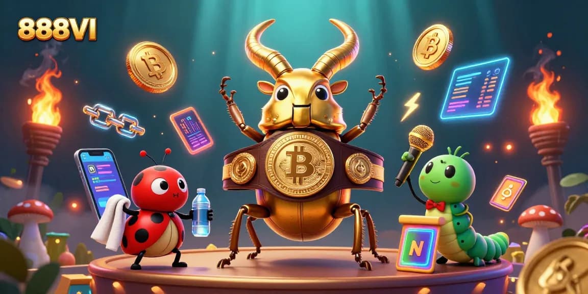 Engage in thrilling casino adventures with 888VI's vibrant 3D illustration of a boxing beetle champion and ladybug assistant.
