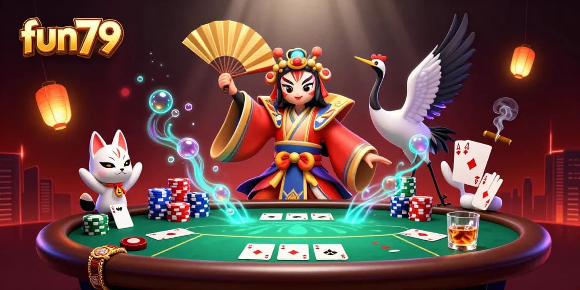 Experience fun79 with a lively casino scene featuring dynamic characters and vibrant gambling elements.