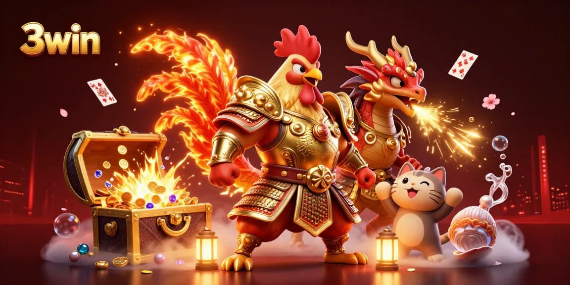 Win big at 3win with an ultra-detailed cartoon scene of warriors and treasures.