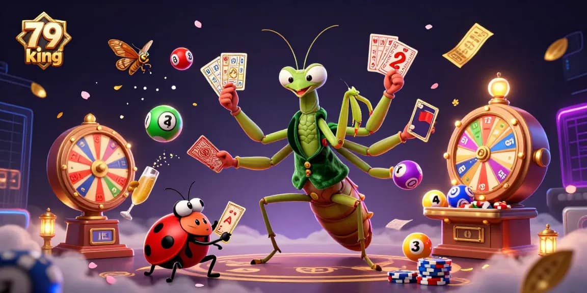Engage with 79 king's exciting casino scene featuring vibrant lottery elements and animated characters.