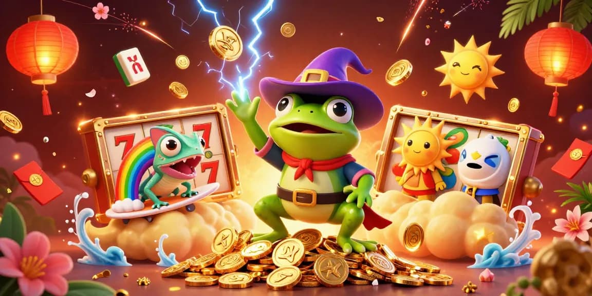 Menangkan slot dengan karakter unik dalam ilustrasi kasino yang penuh keberuntungan dan warna.