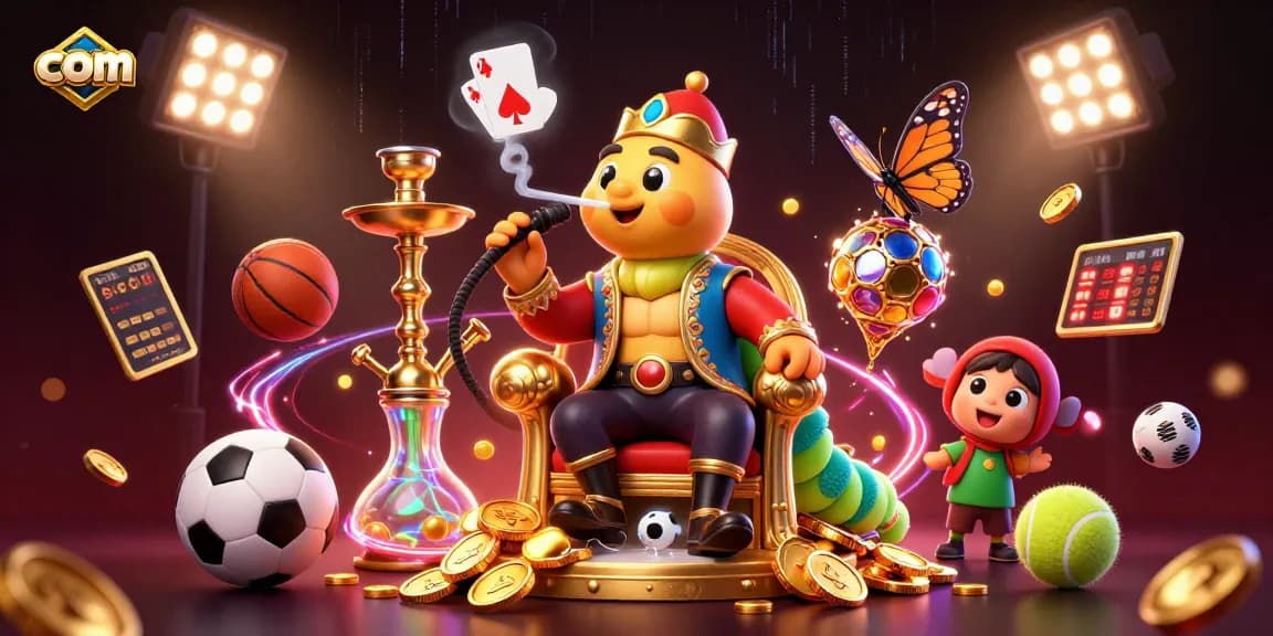 Experience exhilarating casino fun with com, featuring a vibrant 3D scene of a hookah-master and dynamic sports elements.