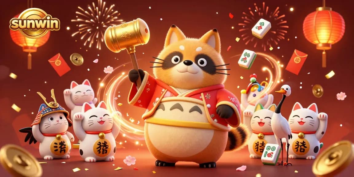 Experience thrilling gameplay at sunwin with colorful characters and dynamic casino elements in a festive setting.