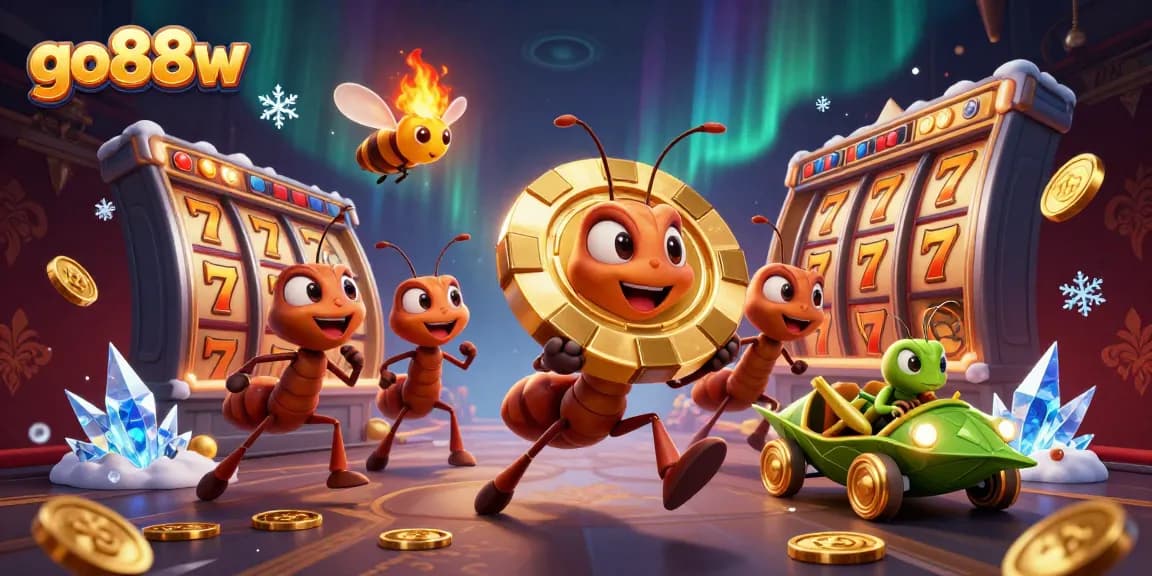 Experience thrilling action with go88w as playful ants orchestrate a heist in an exciting casino scene.