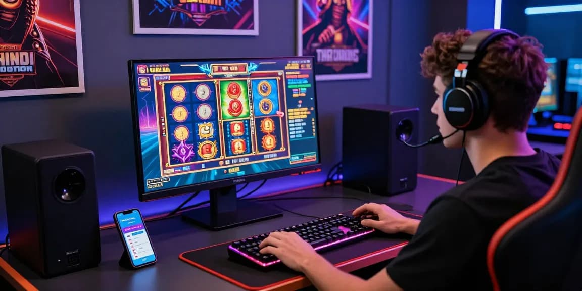 Player enjoying a thrilling experience at a credit card casino with engaging slot games and modern gaming setup.