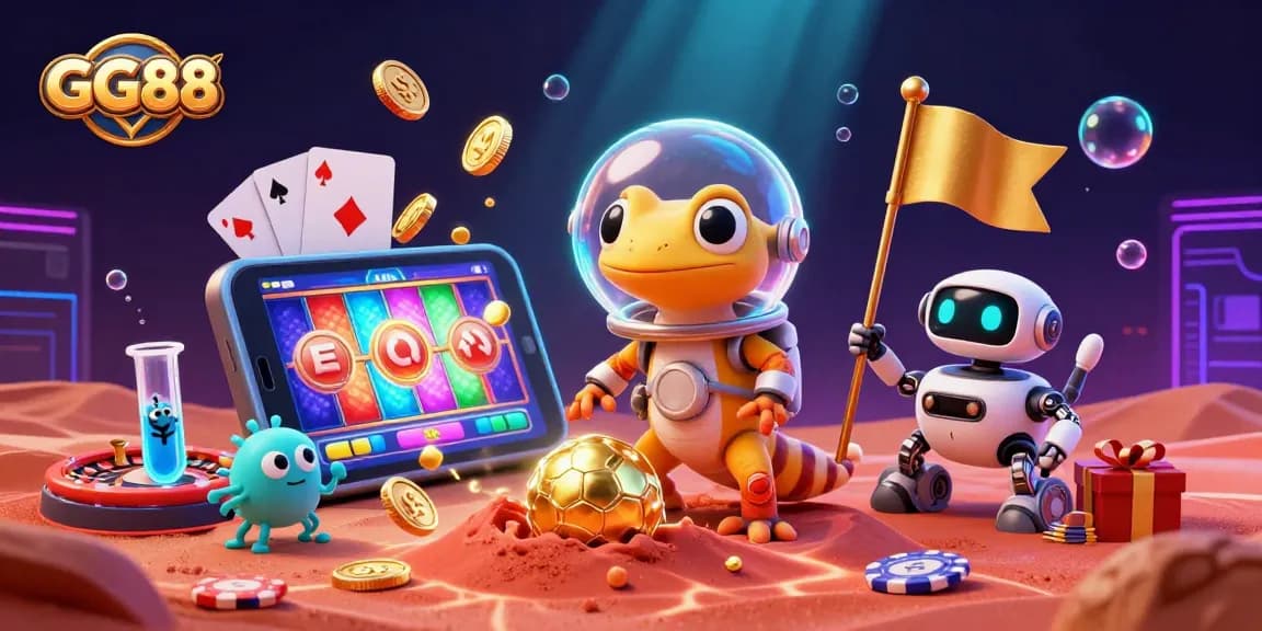Experience the ultimate excitement at GG88's vibrant casino scene with spinning slot reels and golden coins!